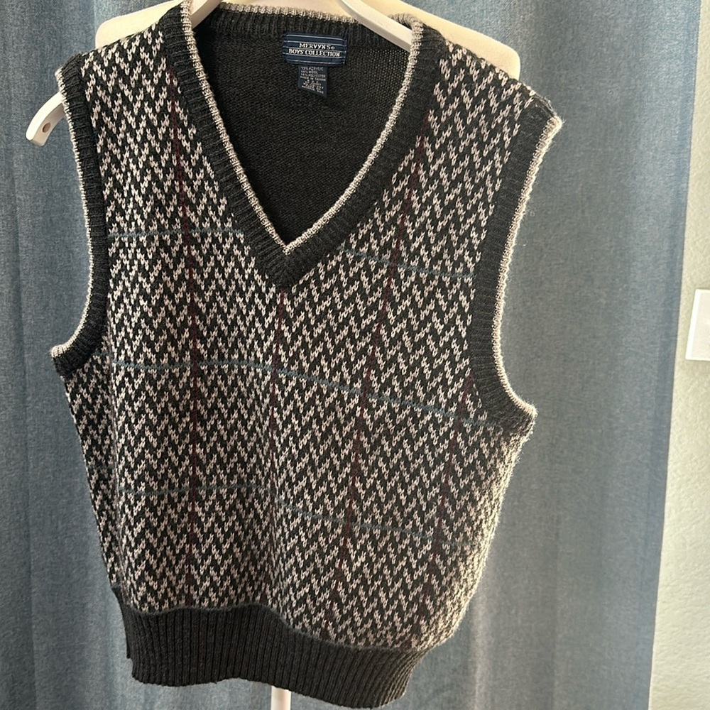 Vintage Mervyn's Boys Collection Sweater Vest Extra Large XL Gray